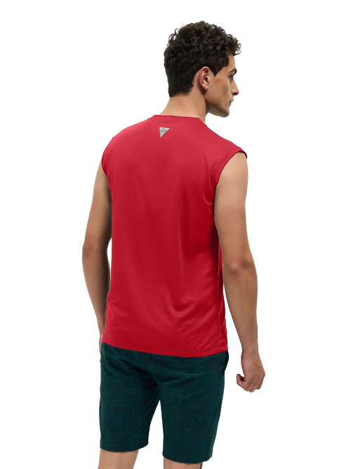 OTTO Essentials Men’s Sleeveless Gym  Premium Cotton Blend Muscle Fit High Risk Red Flexo Tank Top