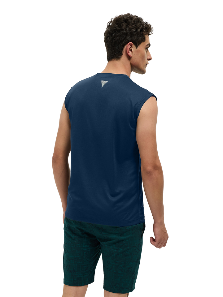 OTTO Essentials Men’s Sleeveless Gym  Premium Cotton Blend Muscle Fit Estate Blue Flexo Tank Top