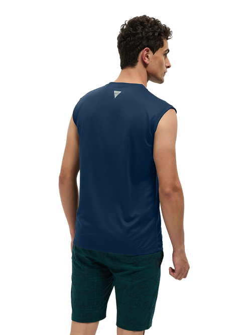 OTTO Essentials Men’s Sleeveless Gym  Premium Cotton Blend Muscle Fit Estate Blue Flexo Tank Top
