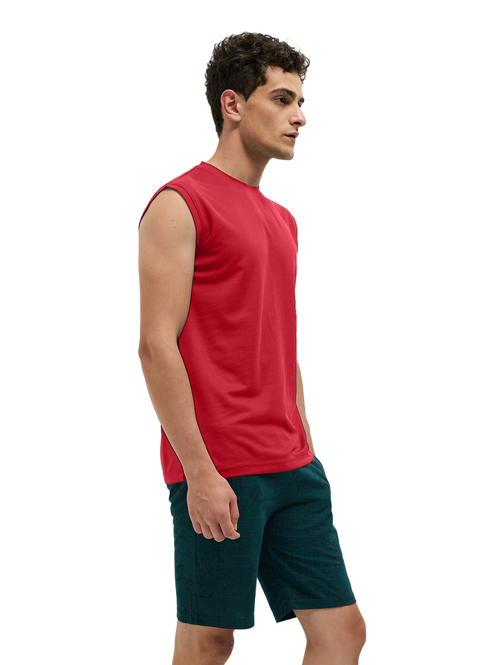 OTTO Essentials Men’s Sleeveless Gym  Premium Cotton Blend Muscle Fit High Risk Red Flexo Tank Top