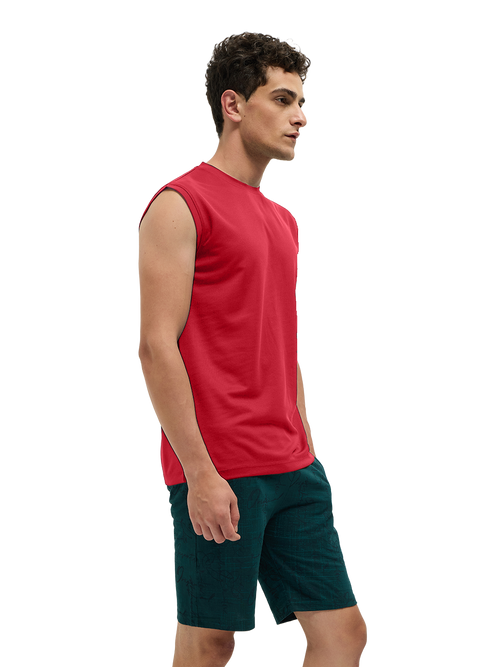OTTO Essentials Men’s Sleeveless Gym  Premium Cotton Blend Muscle Fit High Risk Red Flexo Tank Top