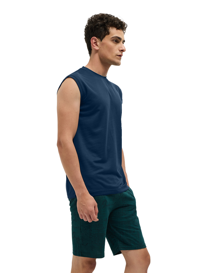 OTTO Essentials Men’s Sleeveless Gym  Premium Cotton Blend Muscle Fit Estate Blue Flexo Tank Top