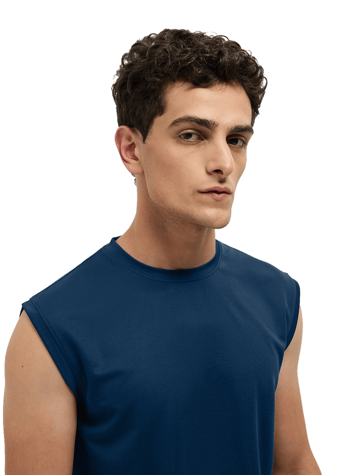 OTTO Essentials Men’s Sleeveless Gym  Premium Cotton Blend Muscle Fit Estate Blue Flexo Tank Top