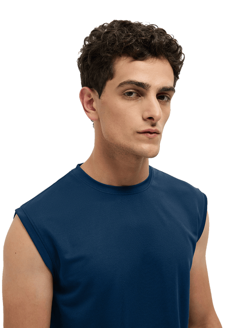 OTTO Essentials Men’s Sleeveless Gym  Premium Cotton Blend Muscle Fit Estate Blue Flexo Tank Top