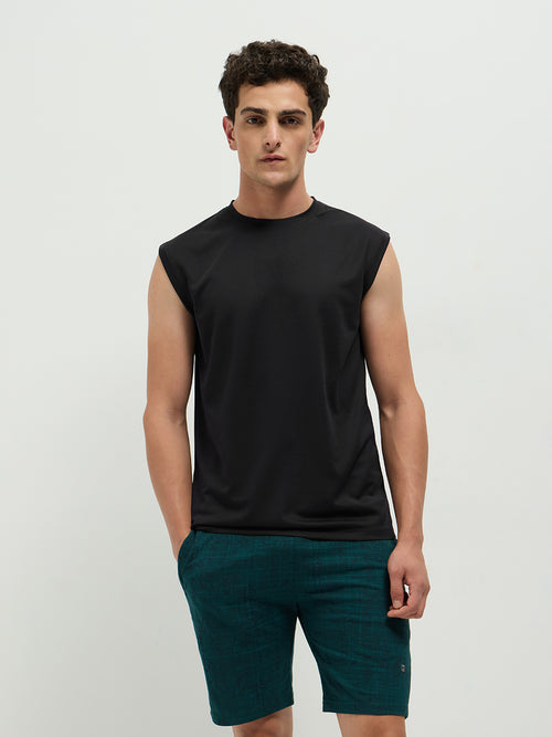 OTTO Essentials Men’s Sleeveless Gym Premium Cotton Blend Muscle Fit Black Flexo Tank Top