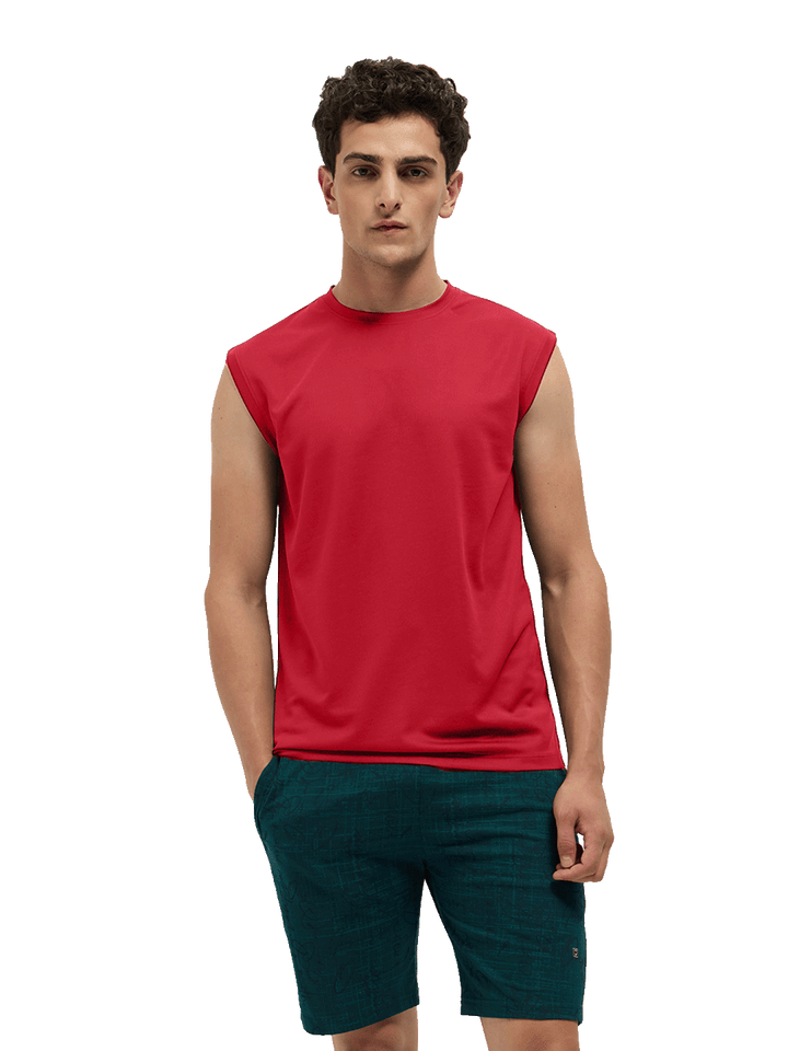 OTTO Essentials Men’s Sleeveless Gym  Premium Cotton Blend Muscle Fit High Risk Red Flexo Tank Top