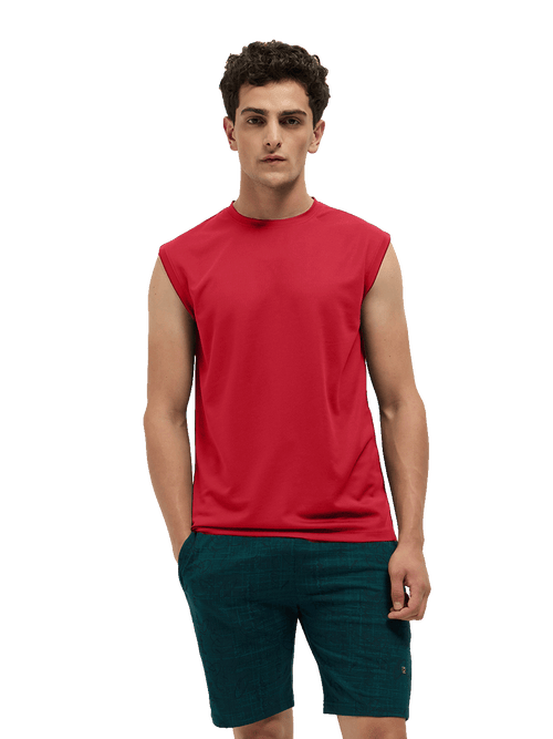 OTTO Essentials Men’s Sleeveless Gym  Premium Cotton Blend Muscle Fit High Risk Red Flexo Tank Top