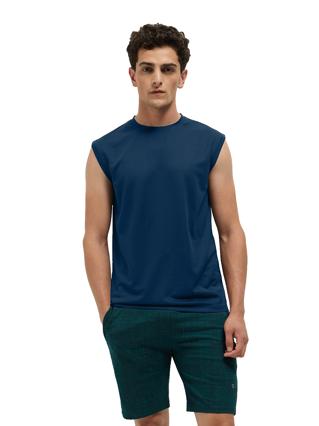 OTTO Essentials Men’s Sleeveless Gym  Premium Cotton Blend Muscle Fit Estate Blue Flexo Tank Top