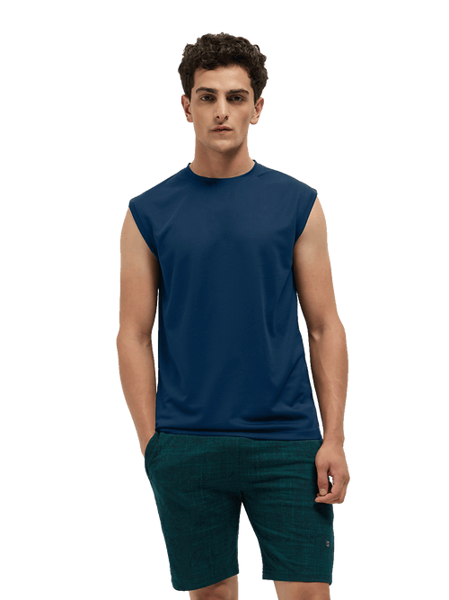 OTTO Essentials Men’s Sleeveless Gym  Premium Cotton Blend Muscle Fit Estate Blue Flexo Tank Top