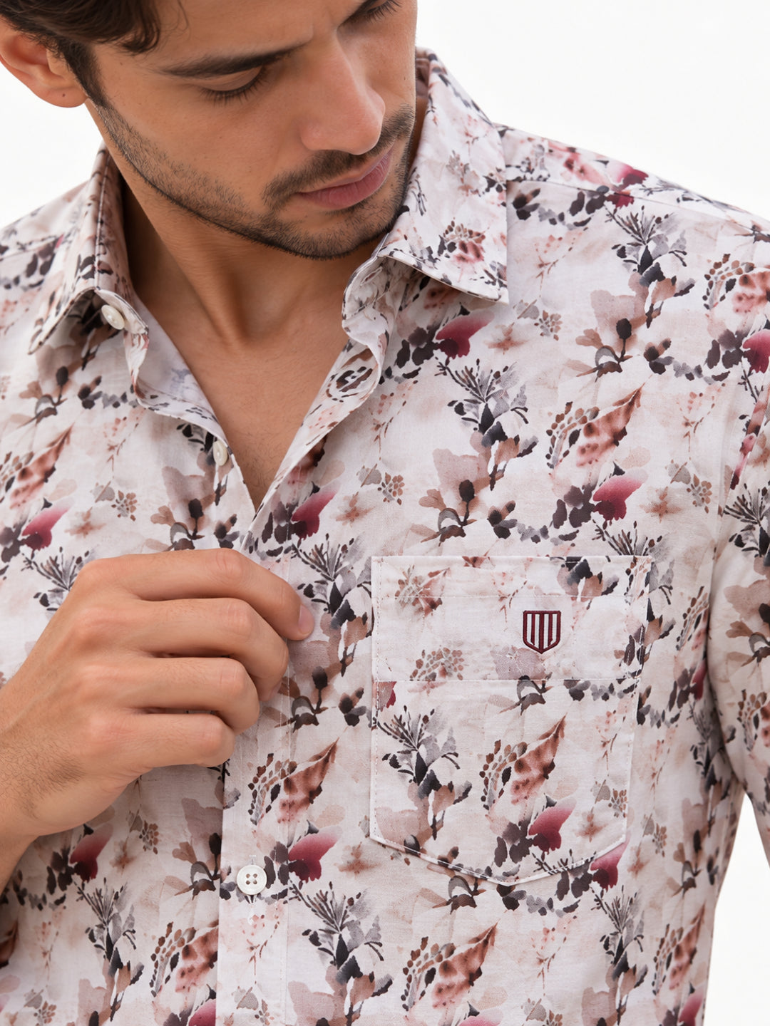 Petal Pink and Beige Artistic Floral Printed Casual Shirt