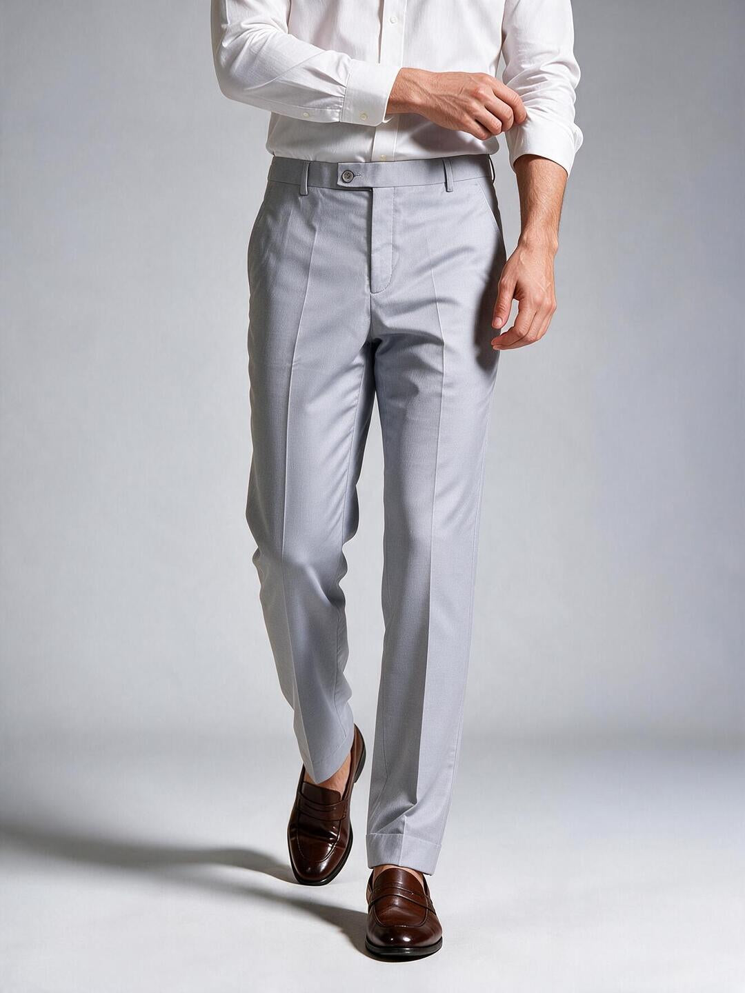 Pewter Grey Solid Formal Trousers