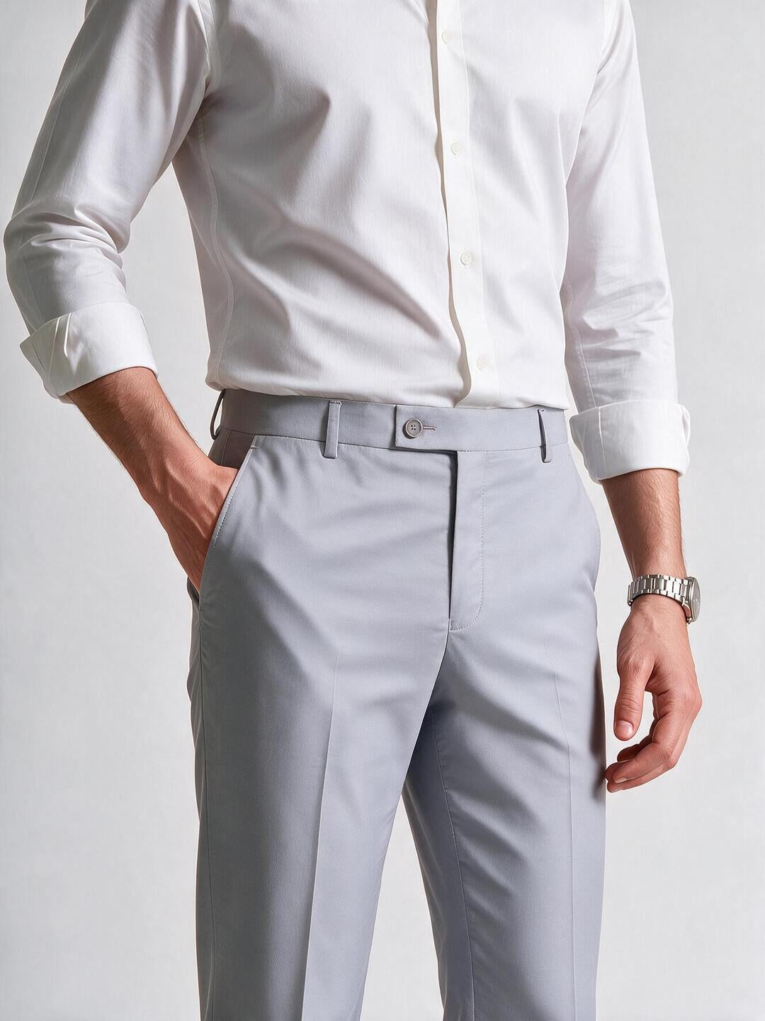 Pewter Grey Solid Formal Trousers
