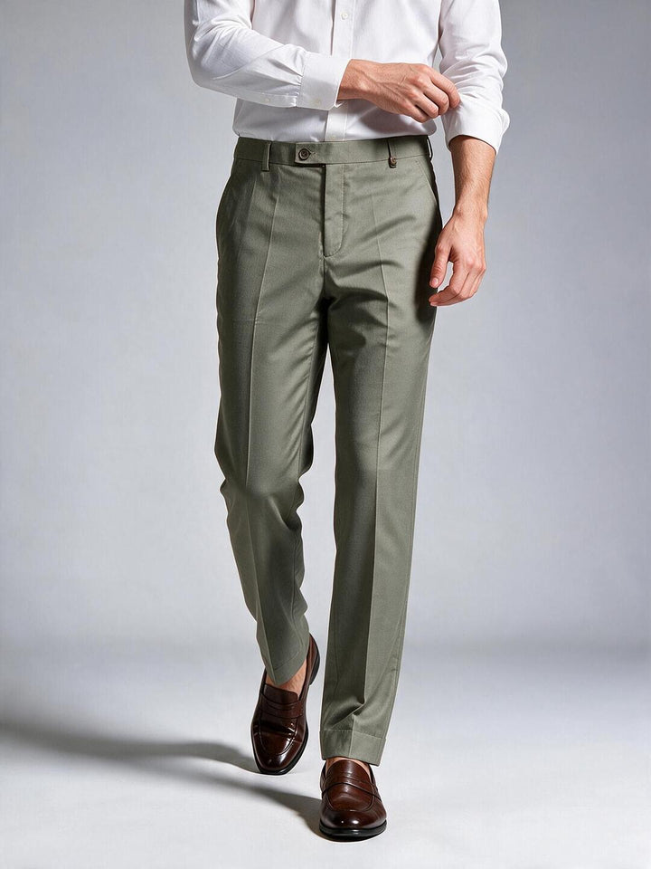 Moss Olive Solid Formal Trousers