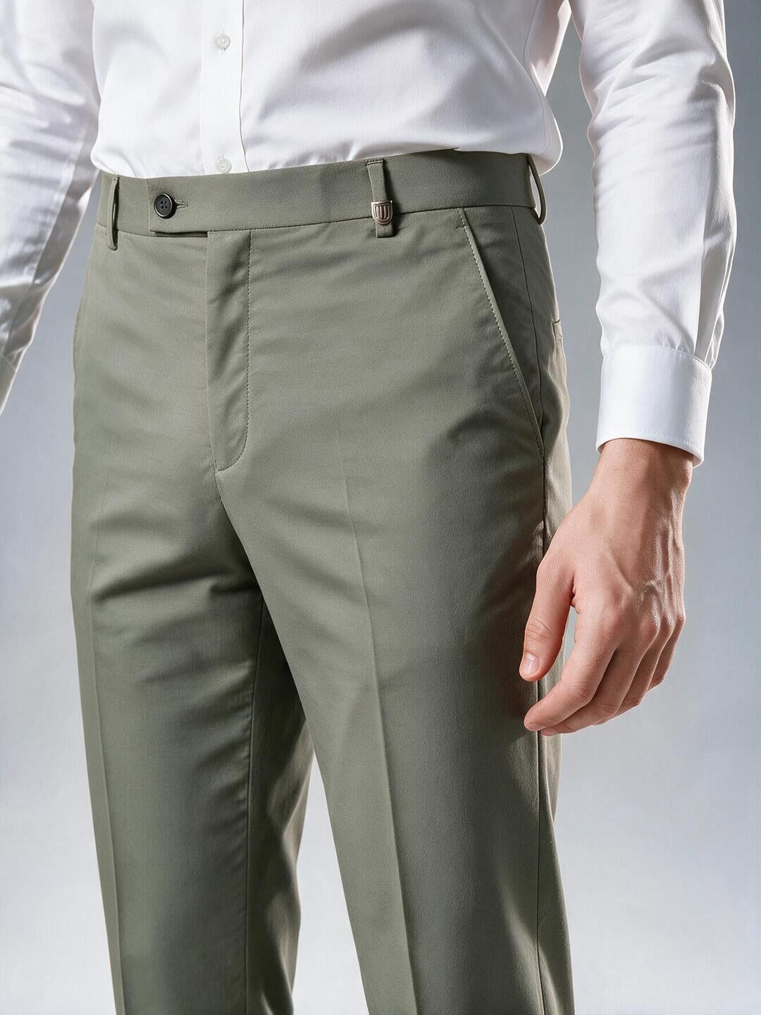 Moss Olive Solid Formal Trousers