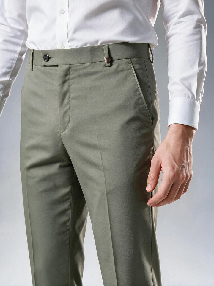 Moss Olive Solid Formal Trousers
