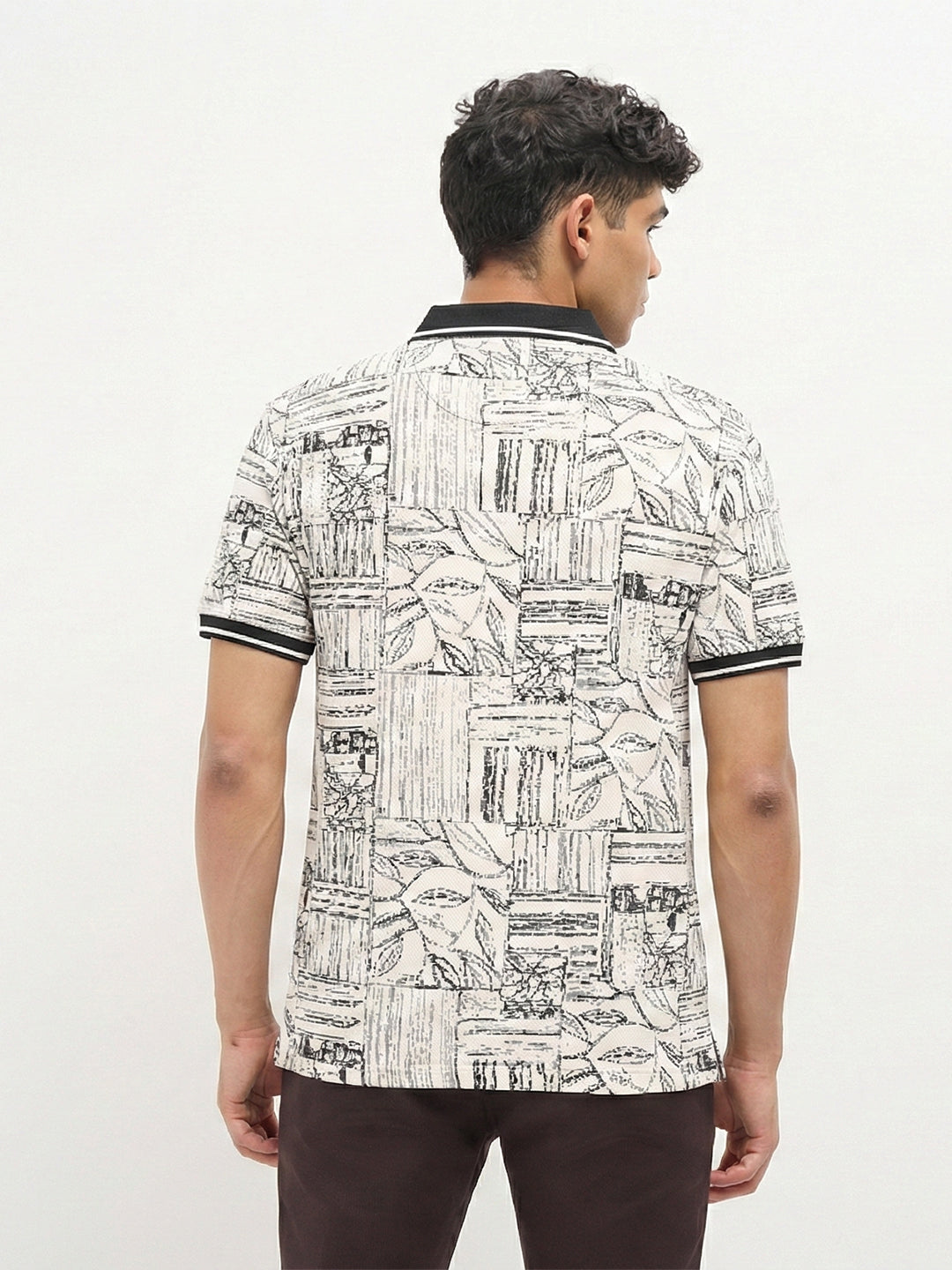 Charcoal Grey Sketch Printed Polo T Shirt