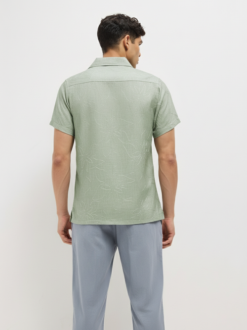Leaf Green Floral Printed Casual Shirt