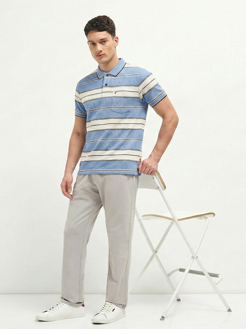 Sky Blue Horizontal Stripes Polo T Shirt