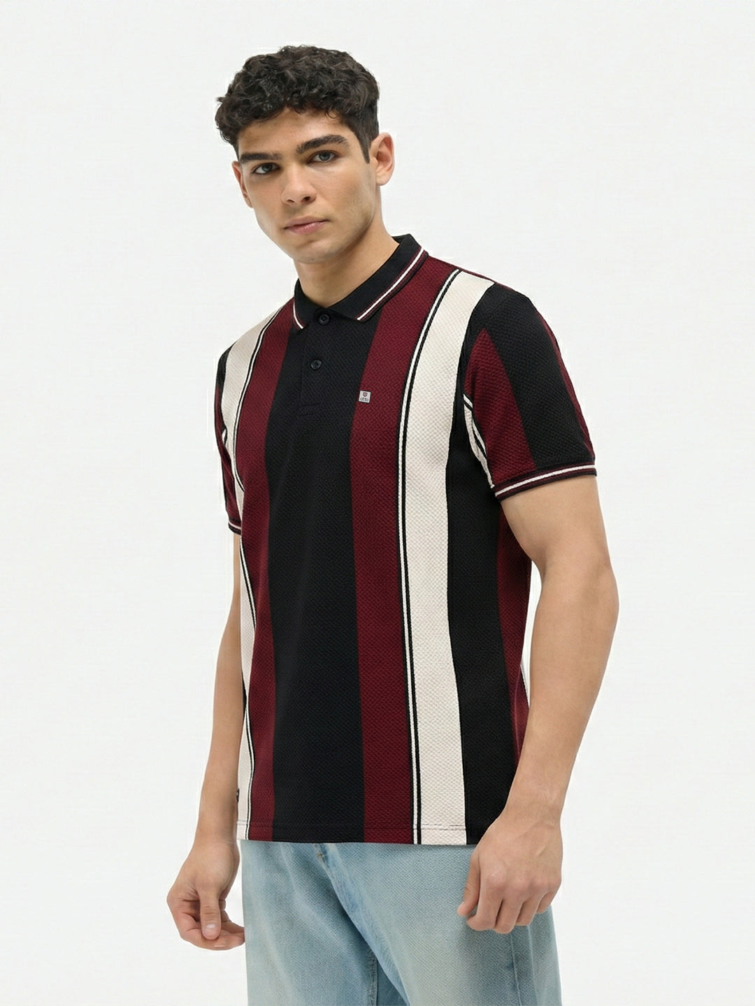 Black Vertical Stripes Polo T Shirt