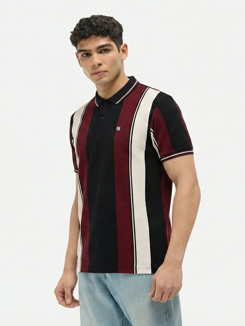 Black Vertical Stripes Polo T Shirt