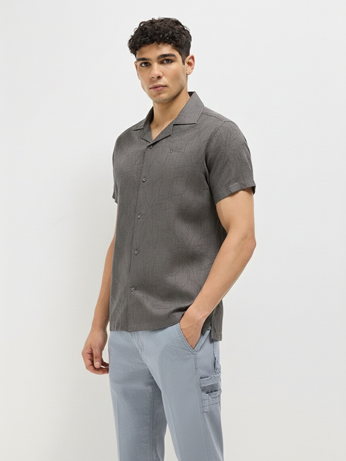 Dark Grey Floral Printed Casual Shirt