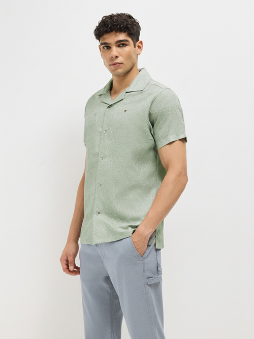 Leaf Green Floral Printed Casual Shirt