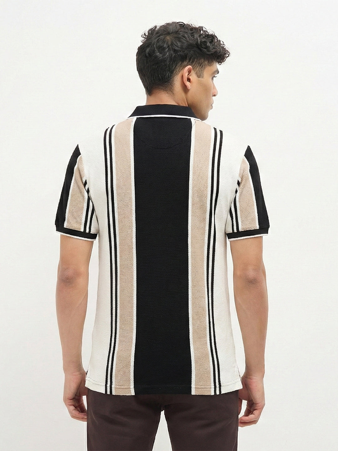 Black and Beige Vertical Stripes Polo T Shirt