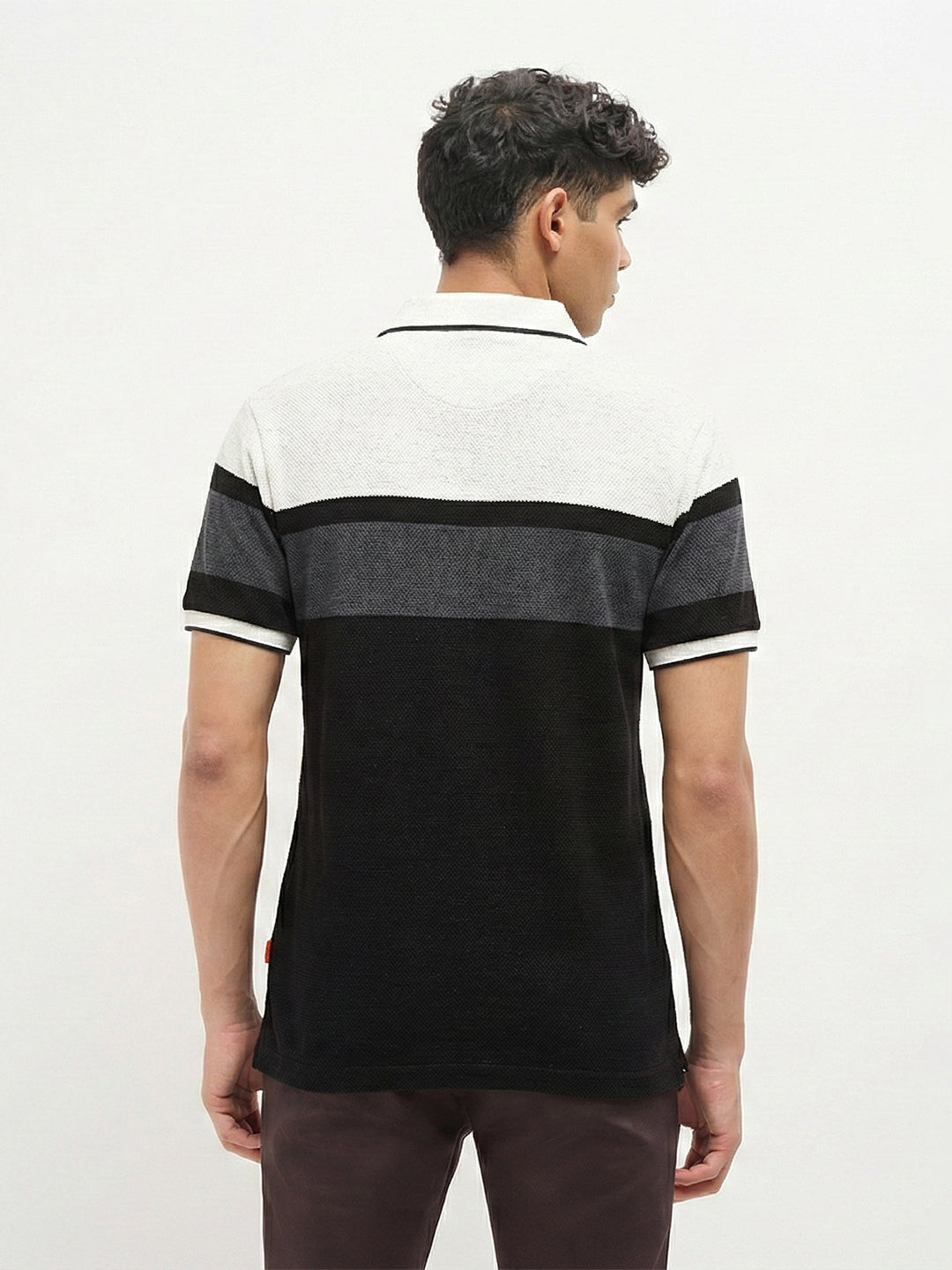 Black Panel Stripes Polo T Shirt