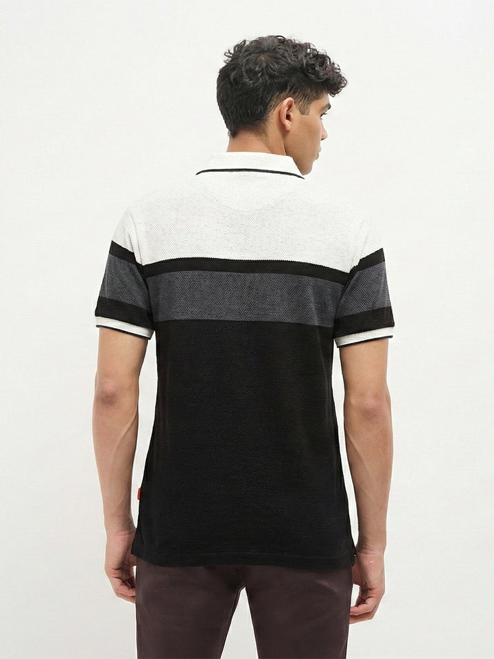 Black Panel Stripes Polo T Shirt