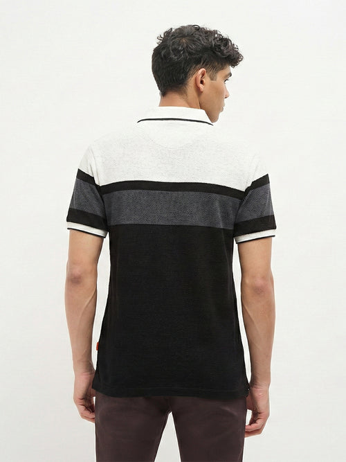 Black Panel Stripes Polo T Shirt