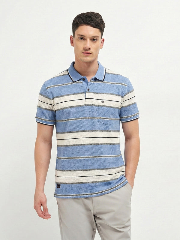 Sky Blue Horizontal Stripes Polo T Shirt