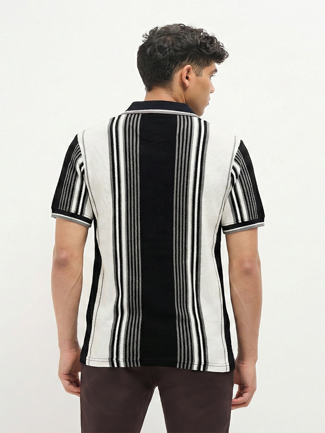 Navy Vertical Stripes Polo T Shirt