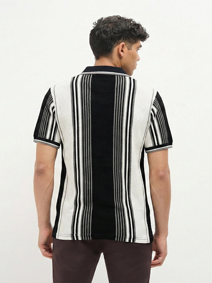 Navy Vertical Stripes Polo T Shirt