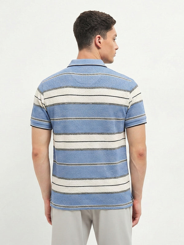 Sky Blue Horizontal Stripes Polo T Shirt