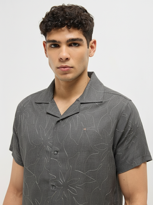Dark Grey Floral Printed Casual Shirt
