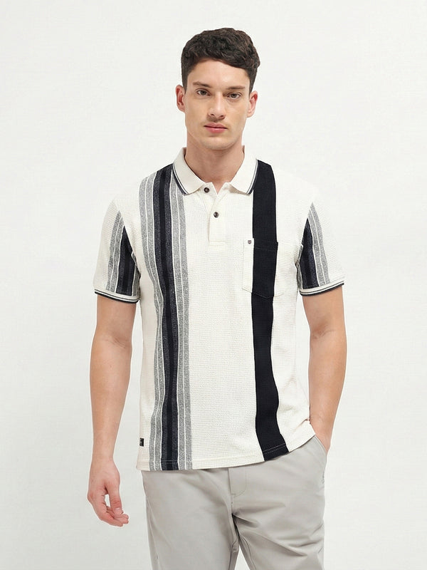 Black and White Vertical Stripes Polo T Shirt