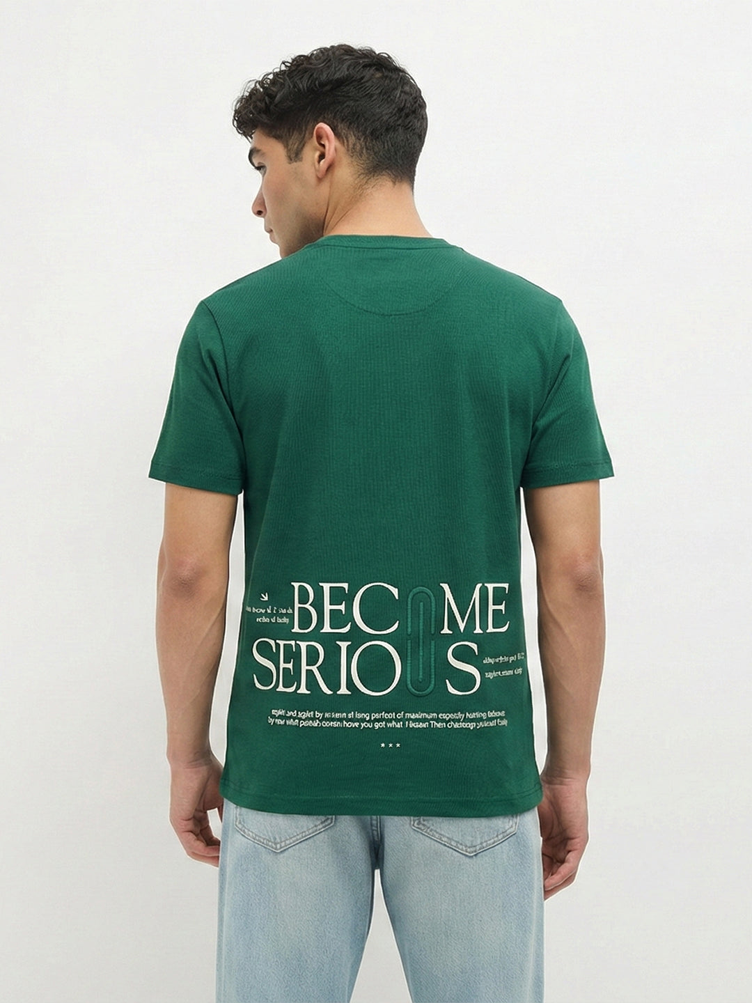 Dark Green Printed Crew Neck T Shirt