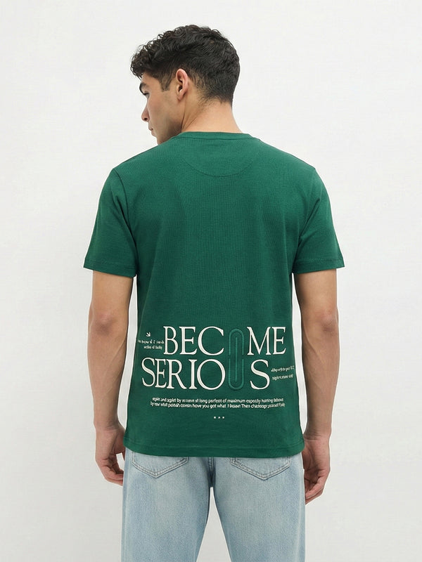 Dark Green Printed Crew Neck T Shirt