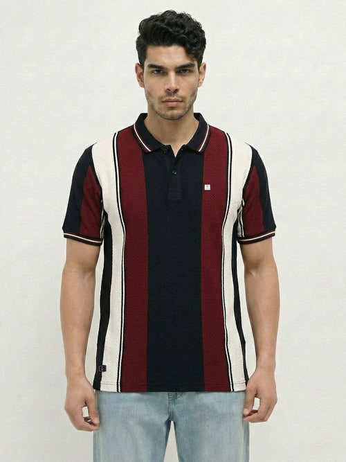 Black Vertical Stripes Polo T Shirt