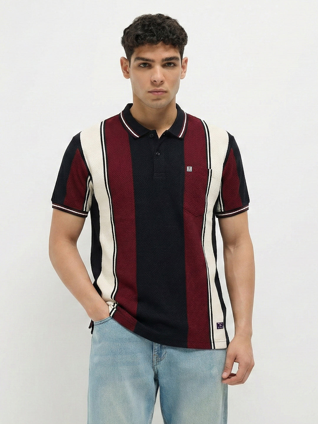 Black Vertical Stripes Polo T Shirt