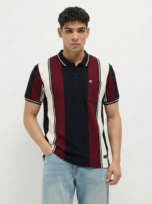 Black Vertical Stripes Polo T Shirt