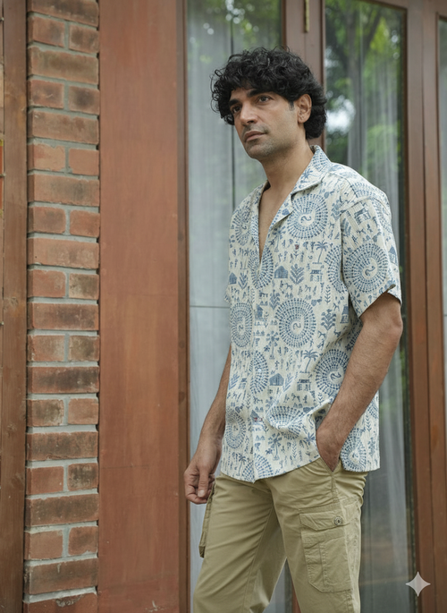 Sky Blue Printed Casual Shirt