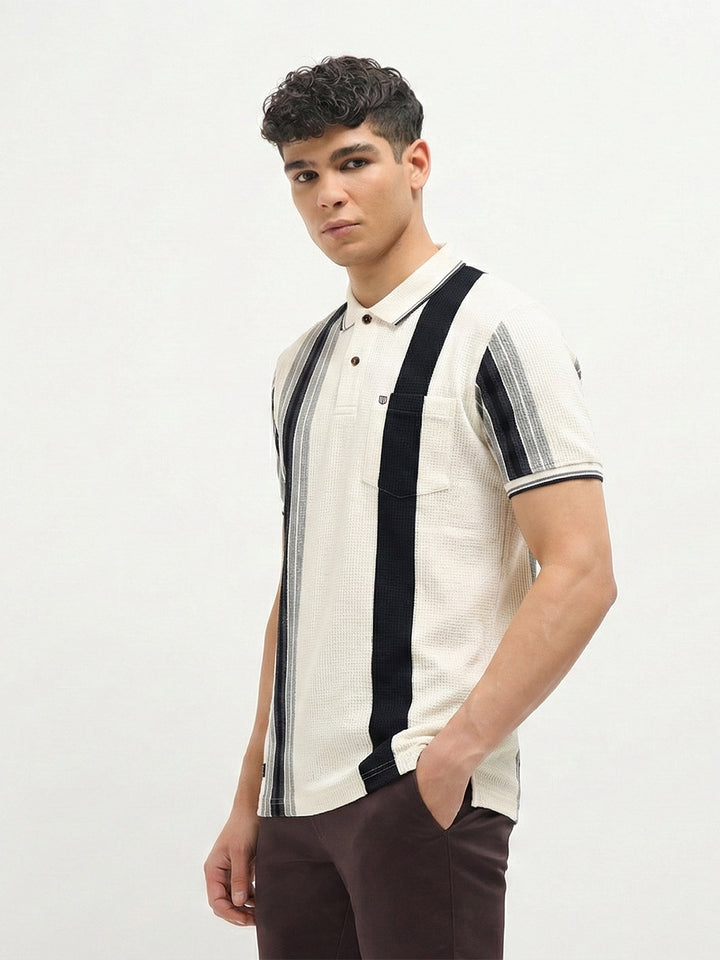 Black and White Vertical Stripes Polo T Shirt