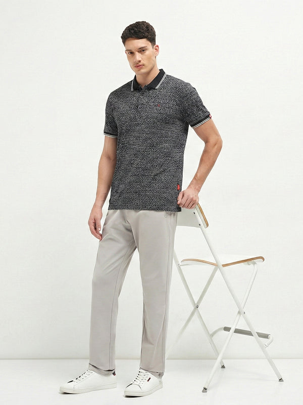 Black Geometric Printed Polo T Shirt