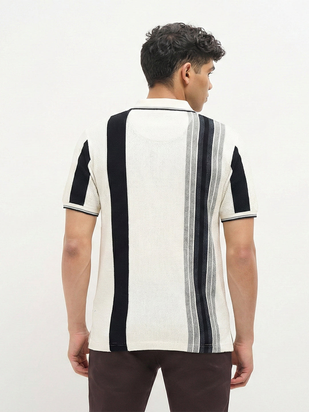 Black and White Vertical Stripes Polo T Shirt