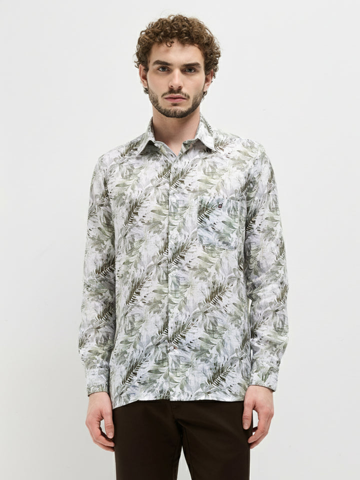 Green Leaf Printed Casual Shirt