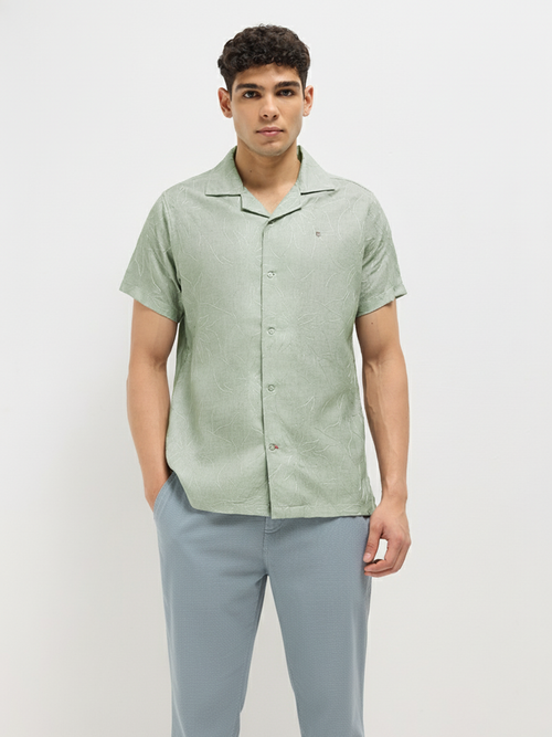 Leaf Green Floral Printed Casual Shirt
