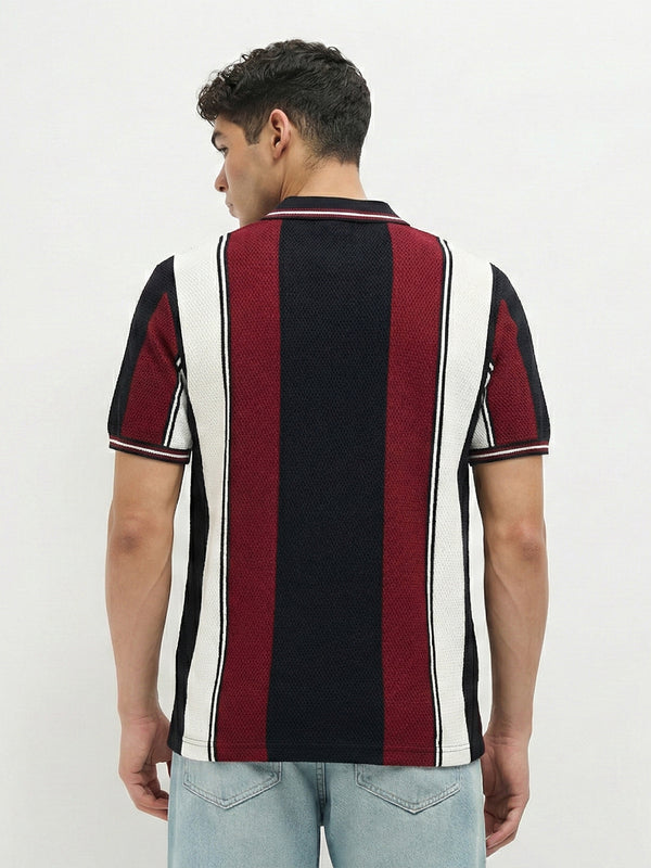 Black Vertical Stripes Polo T Shirt