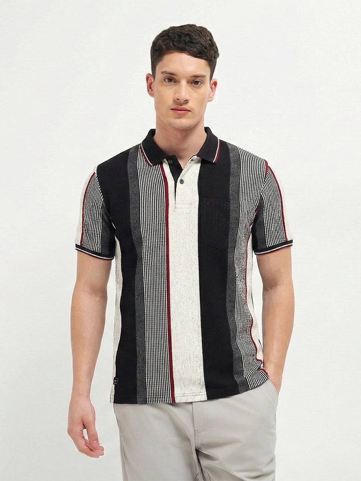 Black and Grey Vertical Stripes Polo T Shirt