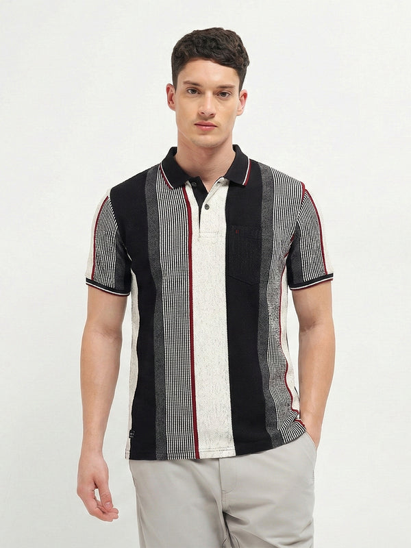 Black and Grey Vertical Stripes Polo T Shirt